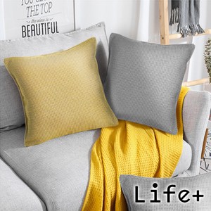 Life+ 純色系加厚亞麻編織抱枕(2色任選)灰白色