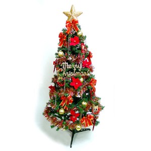 【摩達客】幸福6尺(180cm)一般型裝飾綠聖誕樹(紅金色系配件組)不含燈