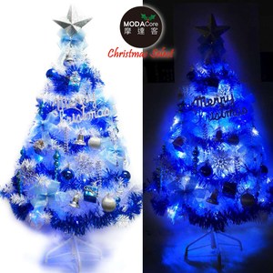 【摩達客】台灣製6尺豪華夢幻白色聖誕樹(銀藍系+100燈LED燈藍白光2串附IC控制器