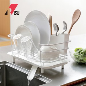 【日本RISU】加大型杯盤碗碟瀝水籃(附筷筒)-2色可選-白