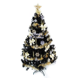 摩達客 台灣製15尺時尚豪華版黑色聖誕樹+金銀色系配件組(不含燈)