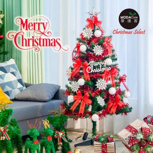 摩達客 4尺特仕幸福型綠色聖誕樹(銀白熱情紅系)含全套飾品不含燈