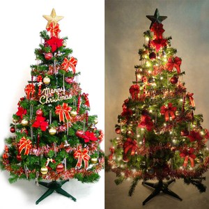 摩達客 台製15尺豪華版裝飾綠聖誕樹+紅金色系配件組+100燈鎢絲樹燈