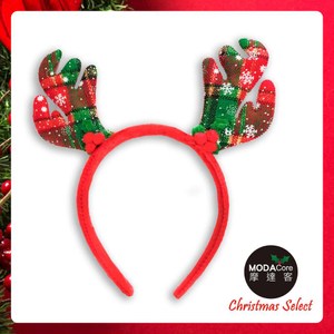 摩達客耶誕-蘇格蘭紅綠格紋鹿角髮箍