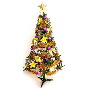 摩達客 超級幸福15尺一般型綠聖誕樹+金紫色系配件組(不含燈)
