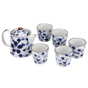 日式 瀨戶燒 一壺五杯茶具組 藍藤花
