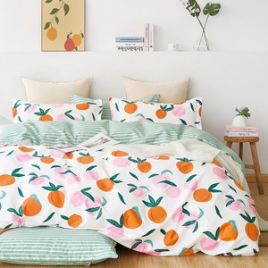 【FOCA桃子花開】單人韓風設計100%精梳棉三件式舖棉兩用被床包組