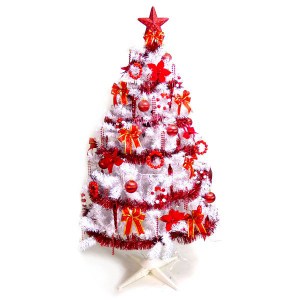 【摩達客】台灣製5尺(150cm)豪華版夢幻白色聖誕樹(純紅色系配件)(不含燈)