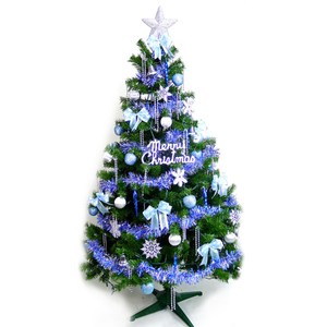 摩達客 台灣製10尺豪華版綠色聖誕樹+藍銀色系配件組(不含燈)