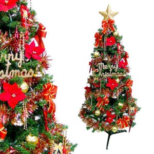 摩達客 超級幸福15尺一般型綠聖誕樹+紅金色系配件組(不含燈)