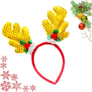 摩達客耶誕 亮片鹿角聖誕葉髮箍(黃色)
