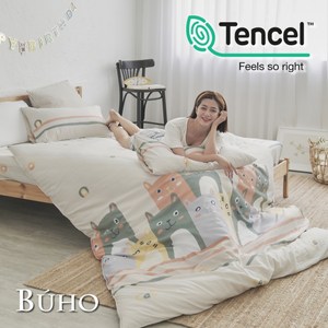 BUHO 舒涼TENCEL天絲雙人四件式兩用被床包組(喵族秘印)