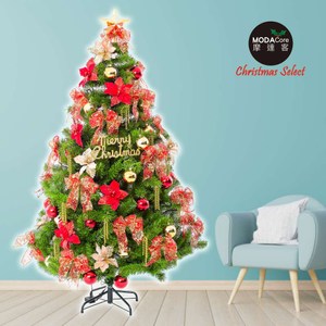 摩達客 5尺高規特豪華版綠聖誕樹+絕美聖誕花蝴蝶結系配件(不含燈)