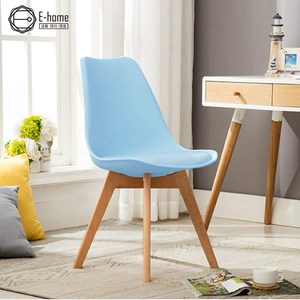 E-home EMSB北歐造型軟墊櫸木腳餐椅-藍色