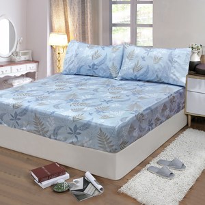 【FITNESS】精梳棉雙人床包枕套三件組-里葉亭(藍)5*6.2