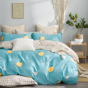 【FOCA檸檬樹下】加大韓風設計100%精梳棉四件式舖棉兩用被床包組