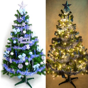 摩達客 台灣製10尺豪華版綠色聖誕樹+藍銀色系配件組+100燈鎢絲樹燈