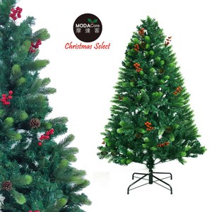 摩達客-5尺(150cm)PVC葉混松針葉紅果松果裝飾聖誕樹(不含燈)