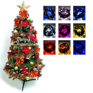 6尺一般型綠聖誕樹+紅金色系配件+LED燈100燈彩光1串藍光