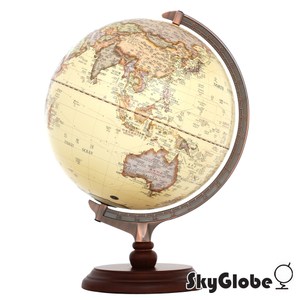 SkyGlobe12吋古典仿古木質地球儀(中英文對照)(附燈)