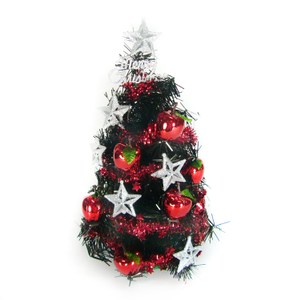 【摩達客】台灣製迷你1尺(30cm)銀星紅果裝飾黑色聖誕樹(免組裝/本島免運費)