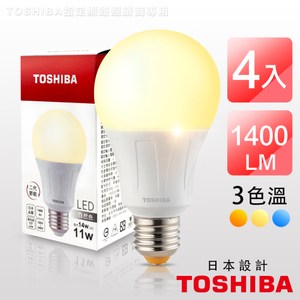 TOSHIBA東芝-4入組 第二代 高效球泡燈 廣角型 11W LED黃光3000K