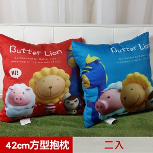 【奶油獅】總動員系列-台灣製造-專利全彩立體印刷方形抱枕(紅+藍)