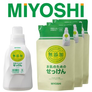 【日本 MIYOSHI 無添加】 樂活洗衣精-超值4件組(1瓶+3補充包)