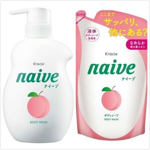【日本 kracie 】Naive 植物沐浴乳-保濕蜜桃+補充包*2