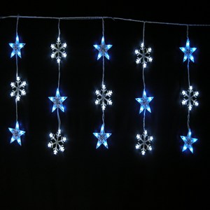 摩達客 LED 100燈星星雪花窗簾燈-藍白光-附IC控制器