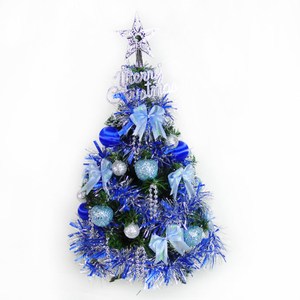 【摩達客】台灣製可愛2尺(60cm)經典裝飾綠色聖誕樹(藍銀色系裝飾)本島免運